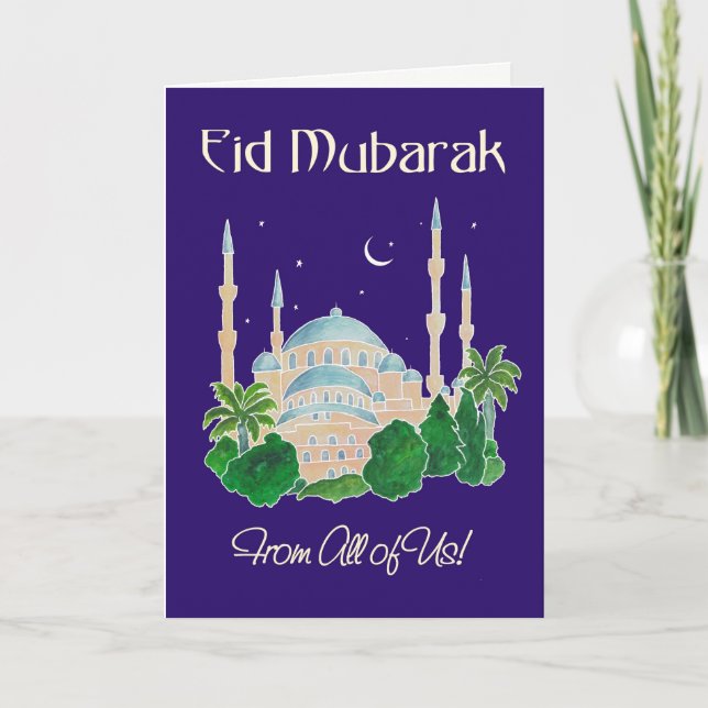 Cartão De Festividades Mosque by Moonlight 'From All of Us' Eid Mubarak (Frente)