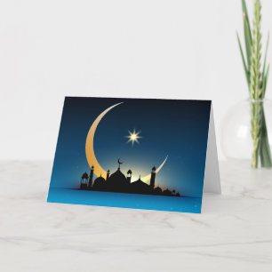 Cartão De Festividades Mosque Crescent Moon Ramadan, turquoise, black