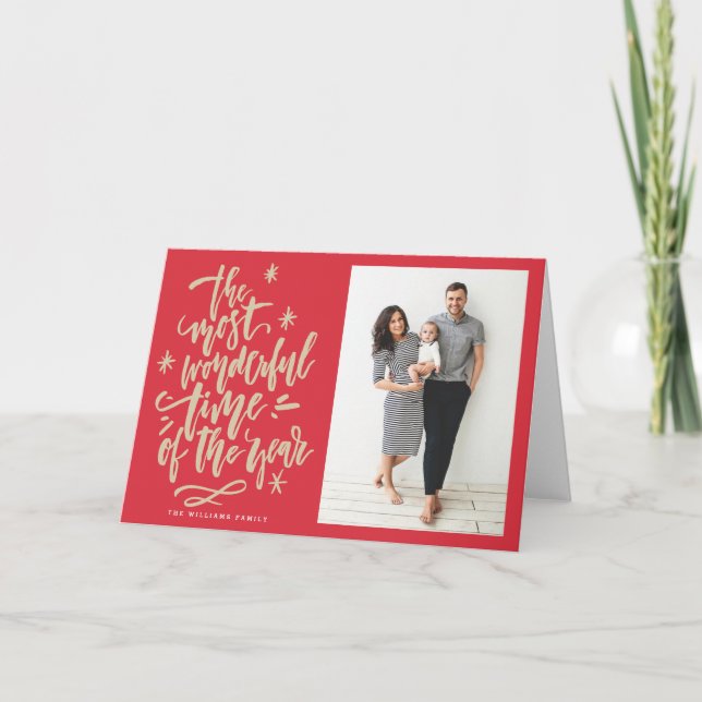 Cartão De Festividades Most Wonderful Time of Year Red Photo Card (Frente)