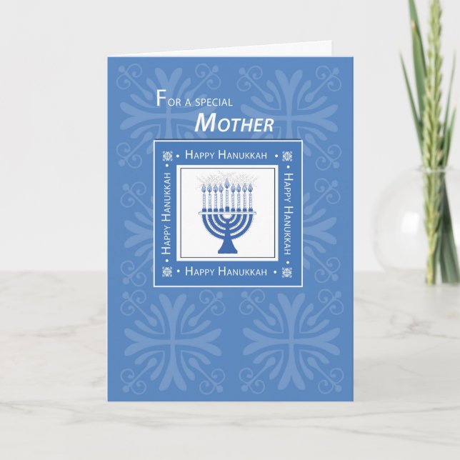 Cartão De Festividades Mother Hanukkah Wishes Blue Menorah (Frente)