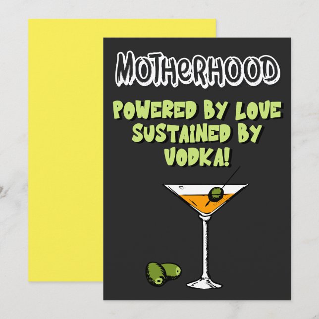 Cartão De Festividades Motherhood Powered by Love Sustentated by Vodka! (Frente/Verso)