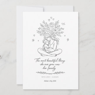 Cartão De Festividades Mothers Day Botanical Line Art Card Floral Mom 