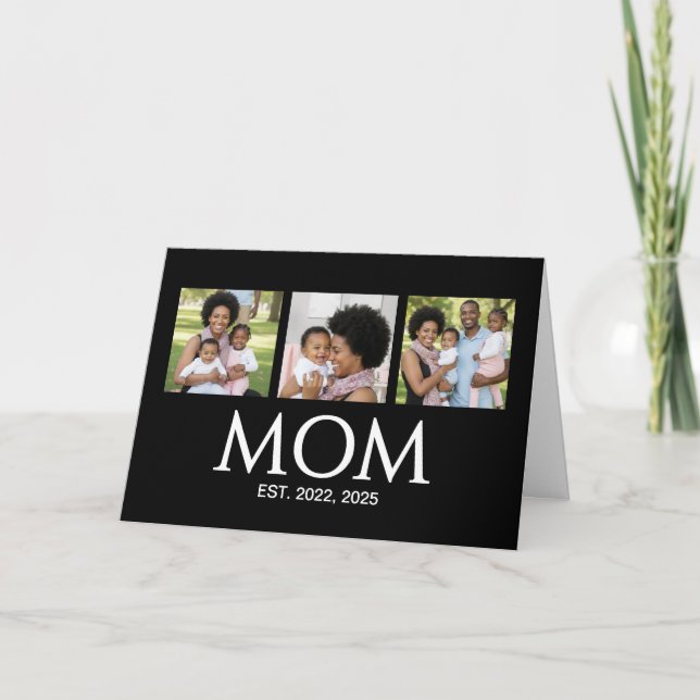 Cartão De Festividades Mothers Day Caps Black 3 Photo Mom Established  (Frente)