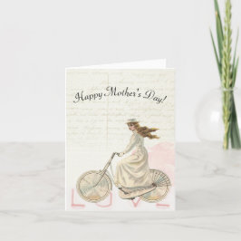 Cartão De Festividades Mother's Day Victorian Woman Riding a Bike Love