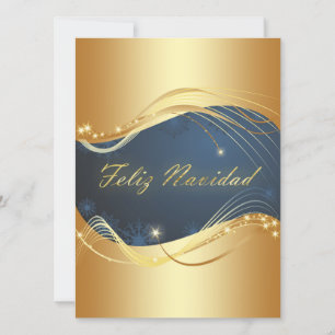 Cartão De Festividades Motivo de Natal dourado com fundo azul