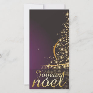 Cartão De Festividades Motivo de Natal roxo com árvore de Natal dourada
