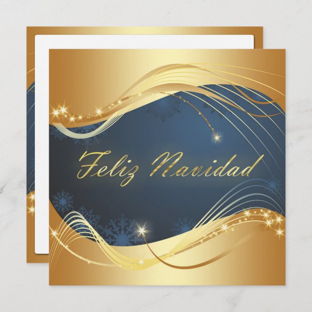 Cartão De Festividades Motivo dorado de Navidad con fondo azul (Frente/Verso)