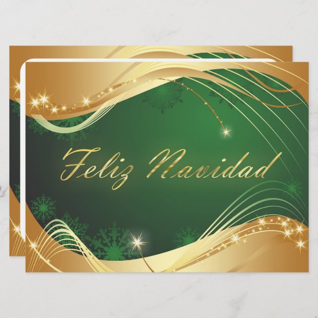 Cartão De Festividades Motivo dorado de Navidad con fondo verde (Frente/Verso)
