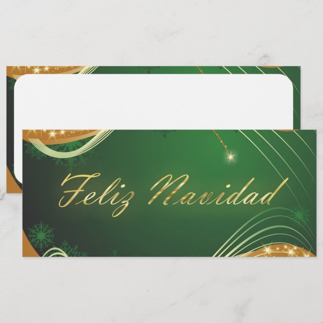 Cartão De Festividades Motivo dorado de Navidad con fondo verde (Frente/Verso)