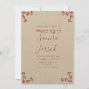 Cartão De Festividades Motivo Floral Botânico Salmão Kraft Casamento