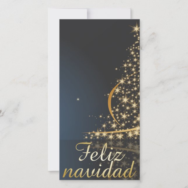 Cartão De Festividades Motivo navideño azul con dorado árbol de navidad (Frente)