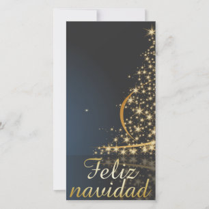 Cartão De Festividades Motivo navideño azul con dorado árbol de navidad