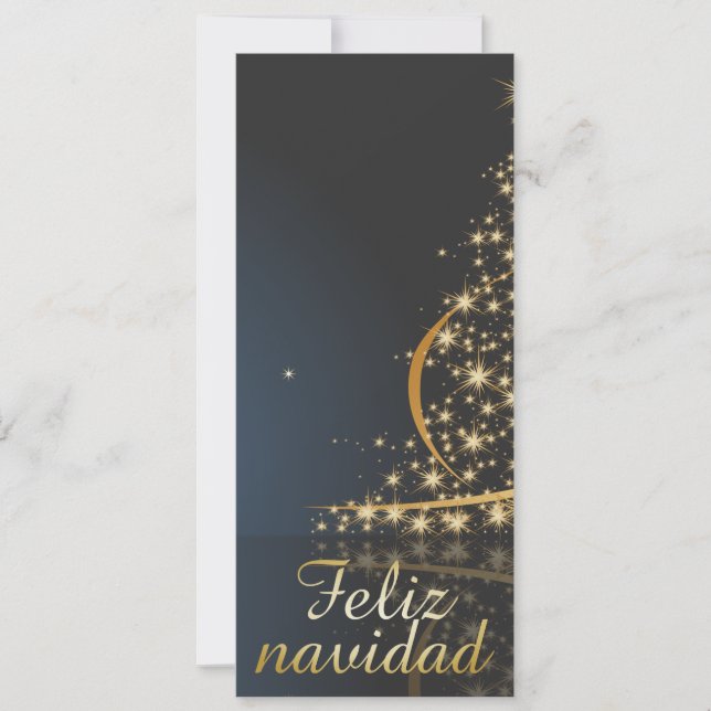 Cartão De Festividades Motivo navideño azul con dorado árbol de navidad (Frente)