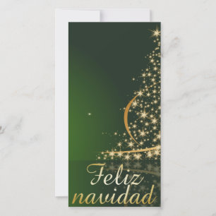 Cartão De Festividades Motivo navideño verde con arbol de navidad.