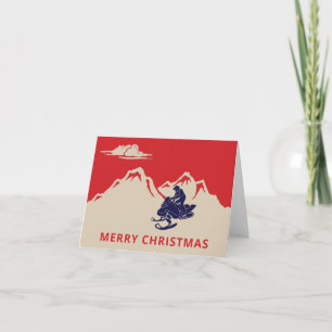 Cartão De Festividades Motoneta de neve e montanhas Texto personalizado