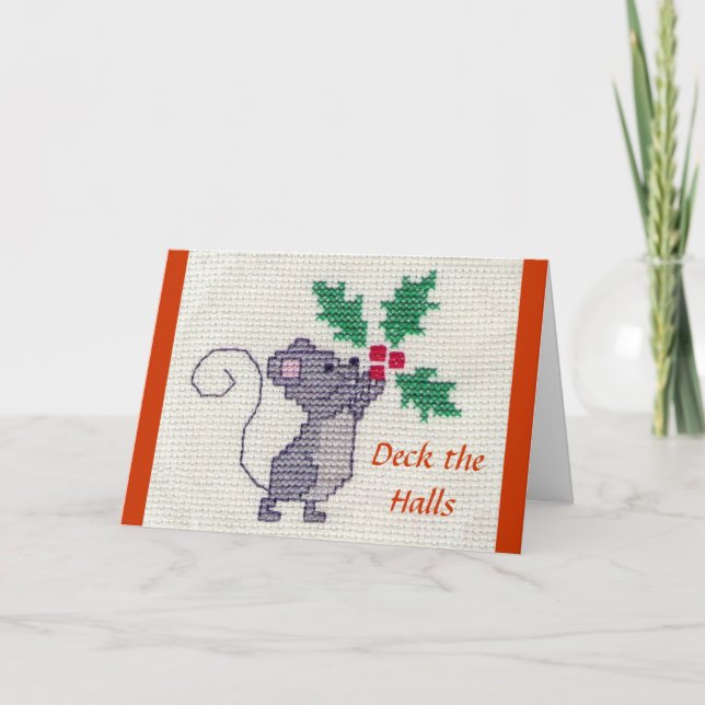Cartão De Festividades Mouse Cross Stitch de Natal (Frente)