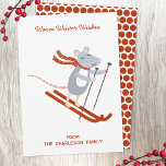 Cartão De Festividades Mouse de Skiing Bonito Personalizado<br><div class="desc">Um esqui de rato divertido. Arte original de Nic Squirrell. Mude a saudação Warm Winter Wish e o nome para personalizar.</div>