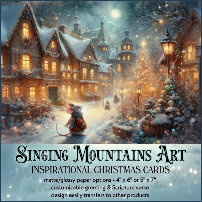 Cartão De Festividades Mouse In Rustic Winter Village Christian Christmas (Criador carregado)