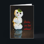 Cartão De Festividades Mozzarella Ball Snowman Humor<br><div class="desc">Comida arte divertida com queijo! Esse bonitinho bonitinho bonitinho bonitinho de queijo de bola de mozzarella é uma incrível arte de comida para enviar um cartão fofo para seus amigos. Excelente para diversão,  convite jante ou o que quiser - reveja o texto para se adequar!</div>