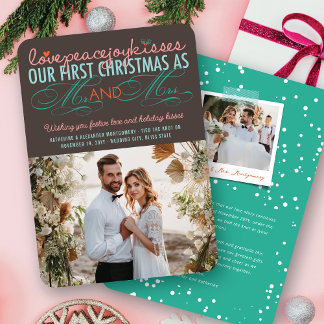 Cartão De Festividades Mr & Mrs First Christmas Mistletoes Photo Wedding