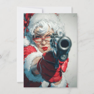Cartão De Festividades Mrs Claus has a Gun Funny Christmas Cards
