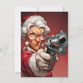 Cartão De Festividades Mrs Claus has a Gun Funny Christmas Cards