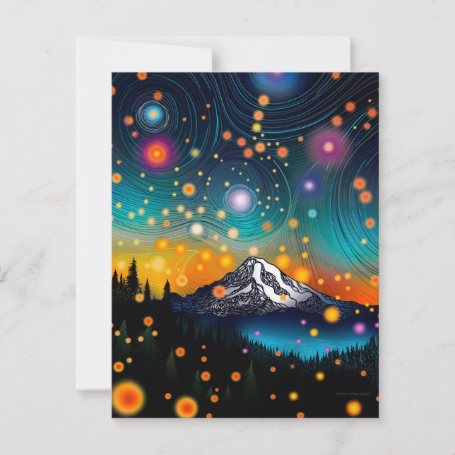 Cartão De Festividades Mt. Rainier w Evening Starry Sky e flores selvagen (Frente)