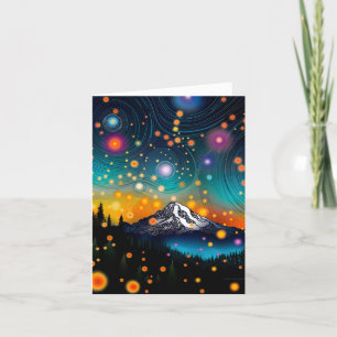 Cartão De Festividades Mt. Rainier w Evening Starry Sky e flores selvagen