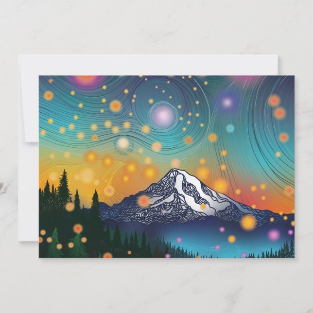 Cartão De Festividades Mt. Rainier w Eveny Starry Sky e Fireflies (Frente)