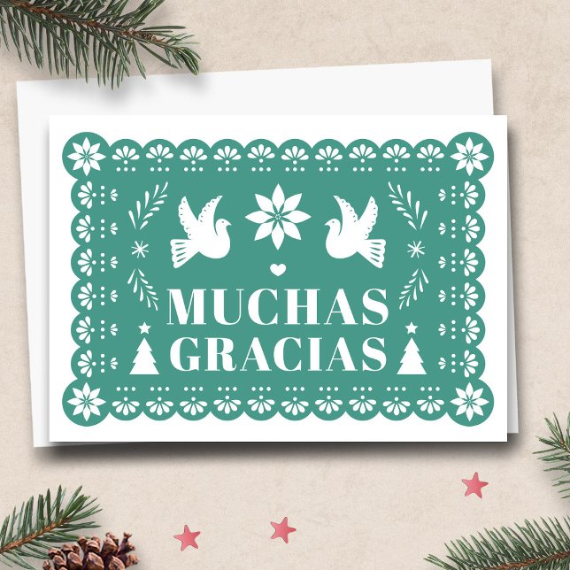 Cartão De Festividades Muchas Gracias Papel Picado Natal Obrigado (Muchas Gracias Papel Picado Christmas Thank You Holiday Card by Fiesta Valley Print)