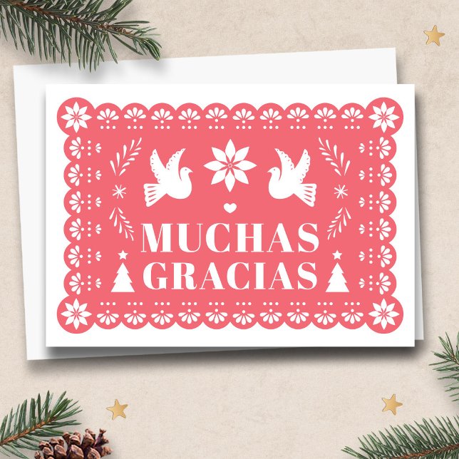 Cartão De Festividades Muchas Gracias Papel Picado Natal Obrigado (Muchas Gracias Papel Picado Christmas Thank You Card by Fiesta Valley Print)