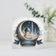 Muçulmano Dourado Azul Marinho Mesquita Eid Mubara