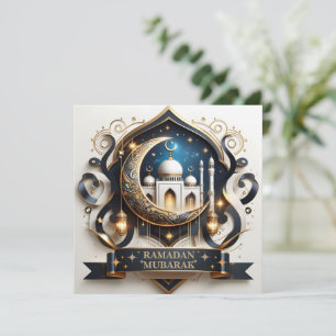 Cartão De Festividades Muçulmano Eid Mubarak Crescente Lua Mesquita Doura