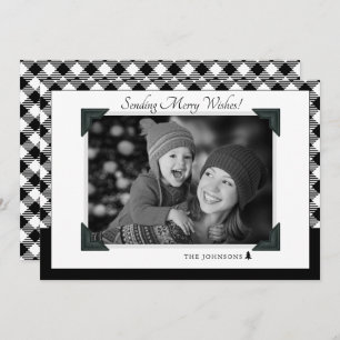 Cartão De Festividades Mude sua foto para o Natal preto/branco