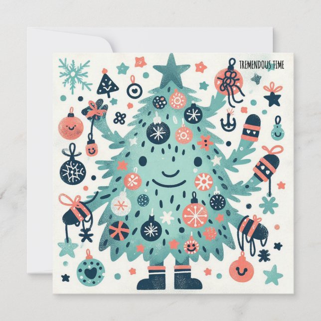 Cartão De Festividades Muito tempo sorridente em árvore (Frente)