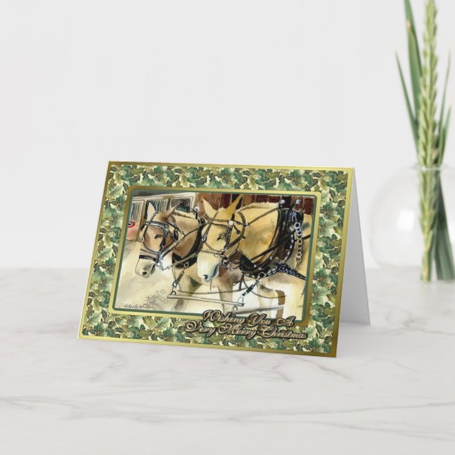 Cartão De Festividades Mules In Harness Blank Christmas Card (Frente)