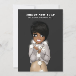 Cartão De Festividades Mulher Afro-Americana Luzes de Natal Saudação