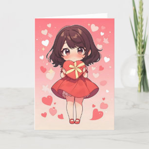 Cartão De Festividades Mulher Chibi Kawaii com coração