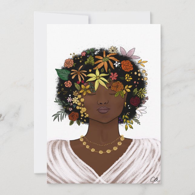Cartão De Festividades Mulher com Afro Flor (Frente)