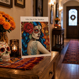 Cartão De Festividades Mulher de Crânio de Açúcar do Día de los Muertos R