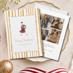 Cartão De Festividades Mulher Elegante Natal Listras Amarelas Foto
