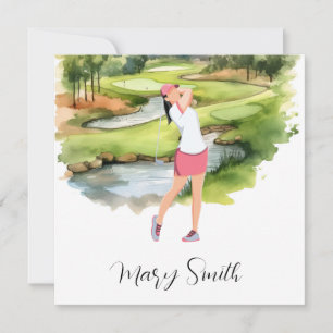 Cartão De Festividades Mulher Golfer está jogando golfe na aquarela do ca