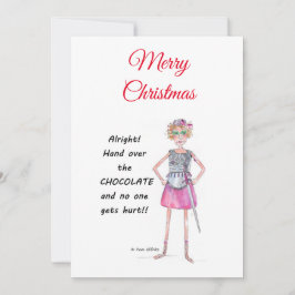 Cartão De Festividades Mulher guerreira entrega sobre esboço de choc