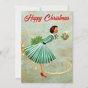 Cartão De Festividades Mulher Natal vintage 1950