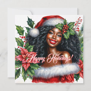 Cartão De Festividades Mulher Negra Sorrindo Feliz Natal