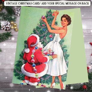 Cartão De Festividades Mulher retrô Papai Noel árvore de Natal