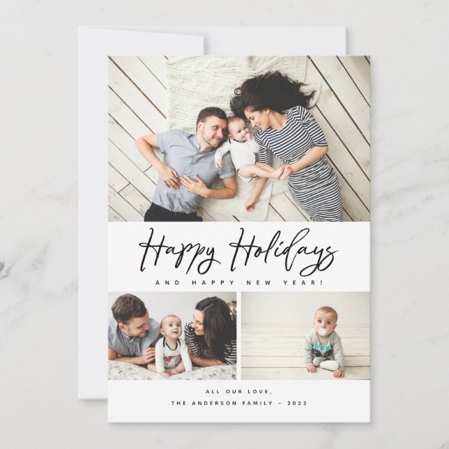 Cartão De Festividades Multi-Foto de Colagem de Feriados Pretos 3 (Frente)