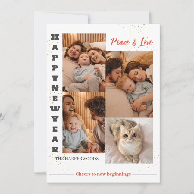 Cartão De Festividades Multifotografia do Feliz ano novo Moderno Elegante (Frente)