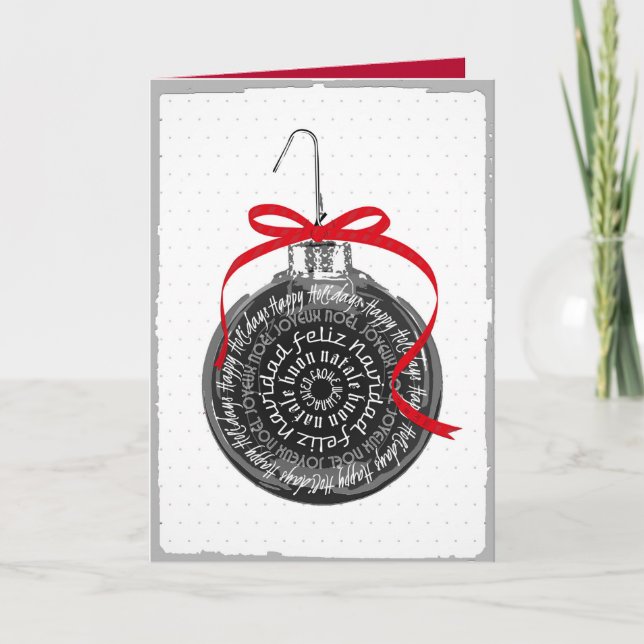 Cartão De Festividades Multilingual Christmas Ornament Typography Card (Frente)