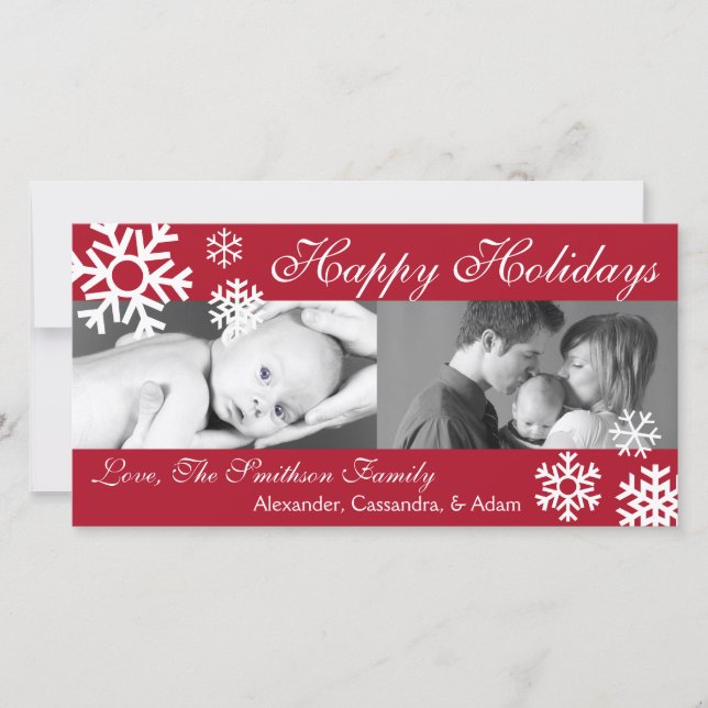 Cartão De Festividades Multiple Snowflakes Christmas Photocard (Burgandy) (Frente)